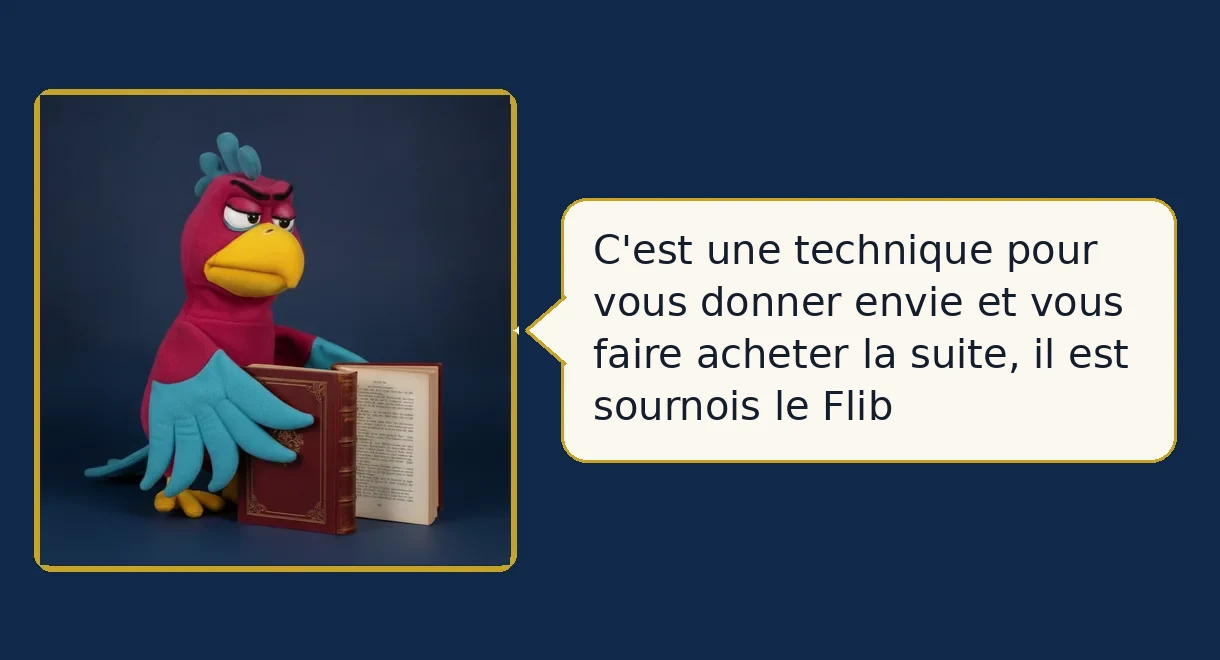 Merlin, du haut de son perchoir : C'est une technique pour vous donner envie et vous faire acheter la suite, il est sournois le Flib