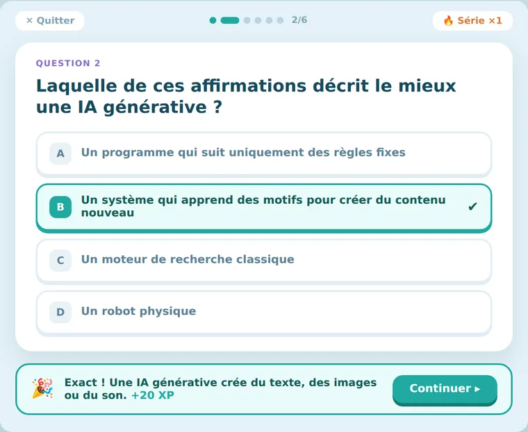 Écran quiz du mode aventure